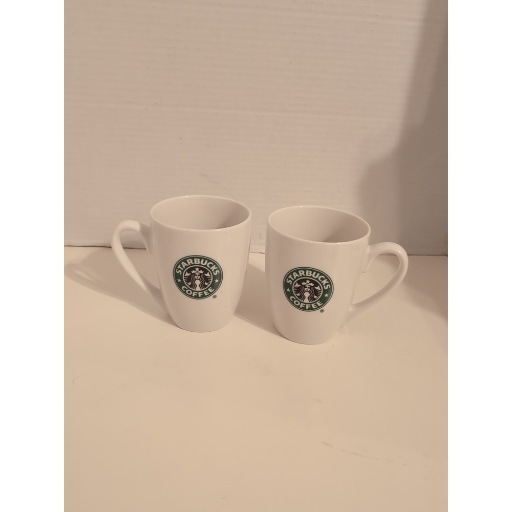 2 White STARBUCKS Logo Coffee Mug Cup 2007 10.2 Oz Microwave Dishwasher Safe